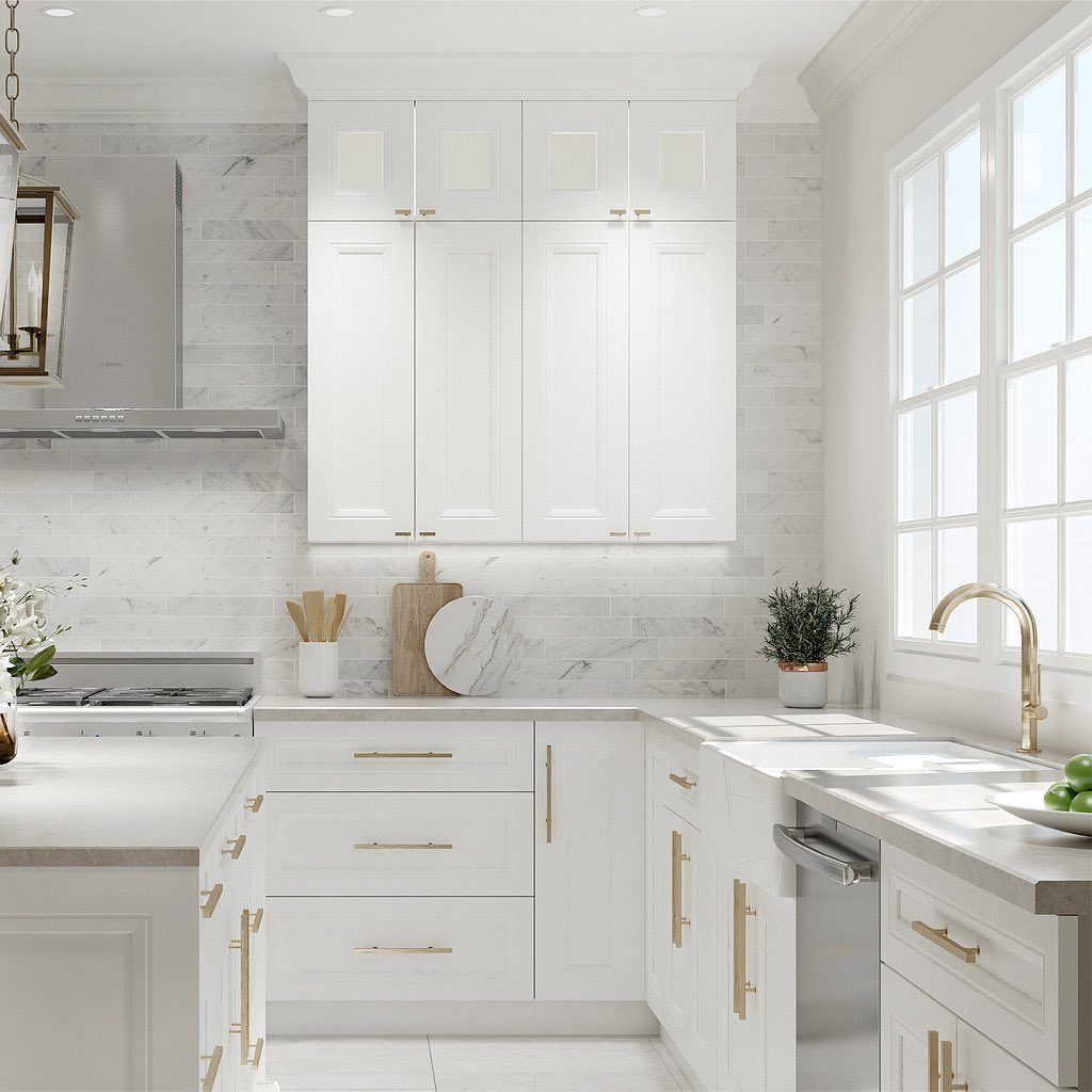 White wood cabinets