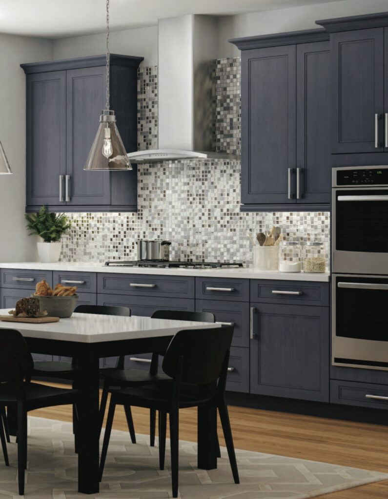 blue shaker kitchen cabinets with soft close