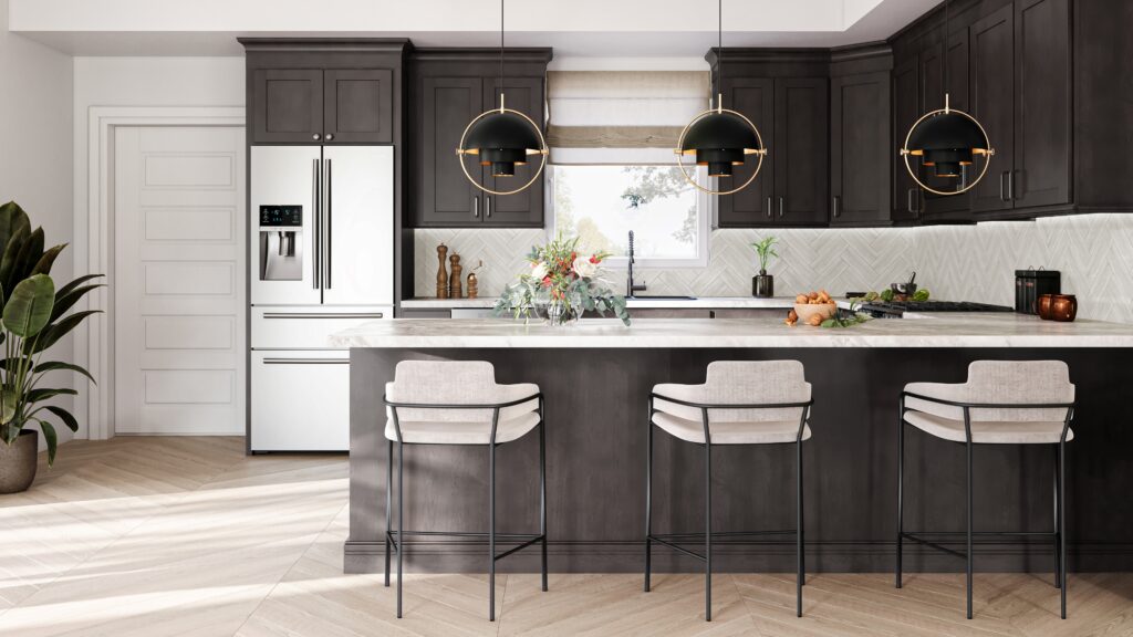 Dark stained kitchen cabinets