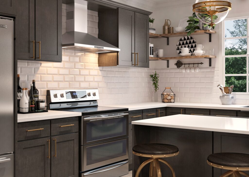 Dark stained kitchen cabinets